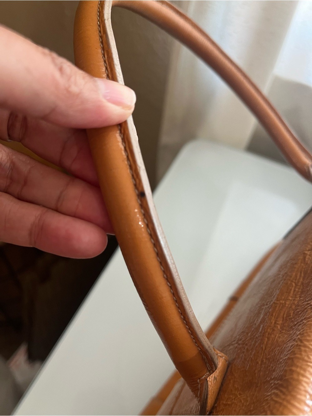 MULBERRY GLOSSY WRINKLED PATENT WARM CARAMEL/TAN LEATHER BAYSWATER - Picture 6 of 16